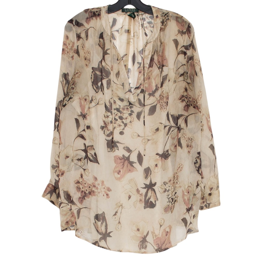 Ralph Lauren Sheer Top Floral Romantic Cottagecore Boho Fall Ethereal Brown 1X